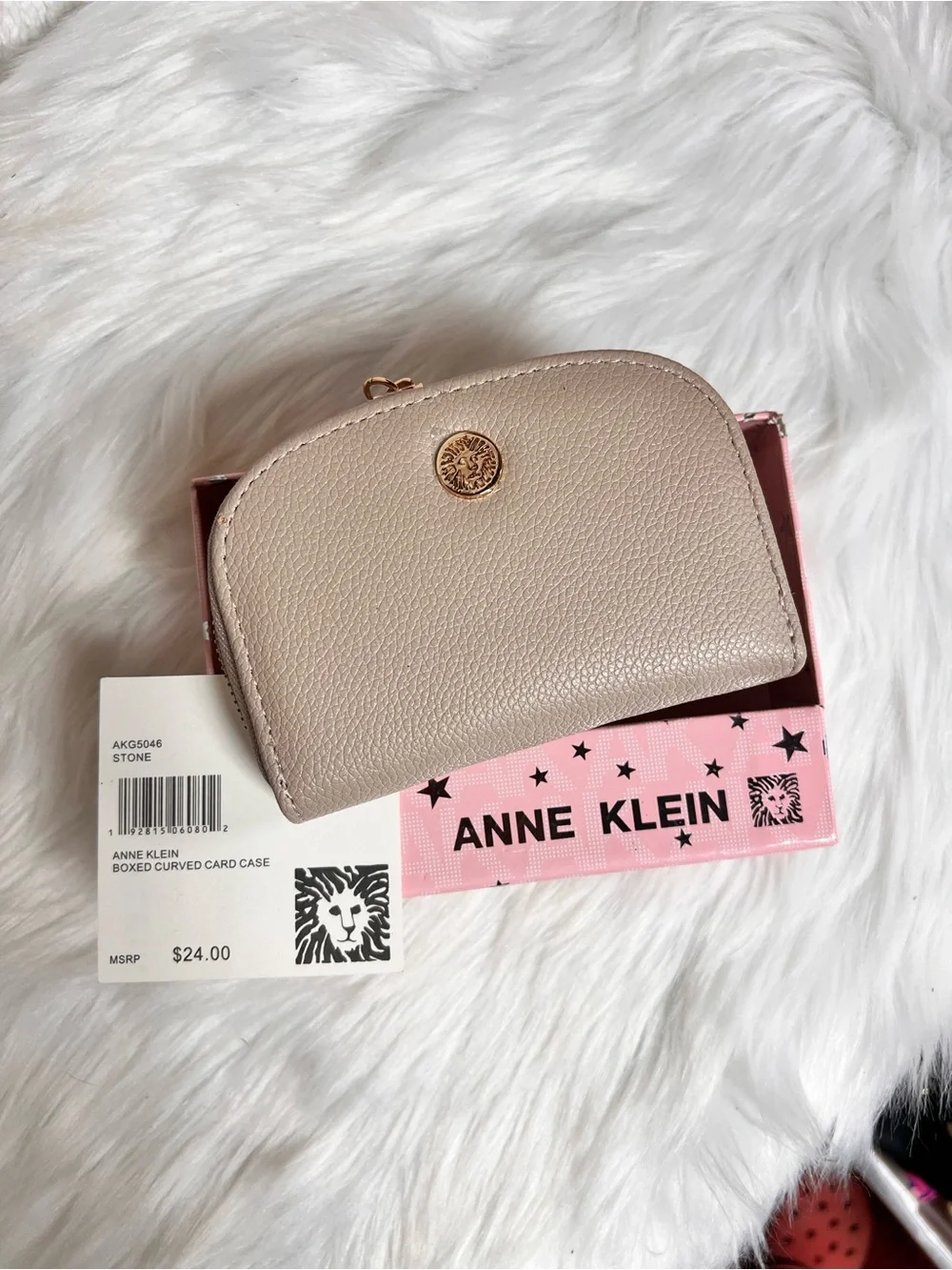 Anne Klein Stone Compact Curved Card Case Wallet with Gold Logo